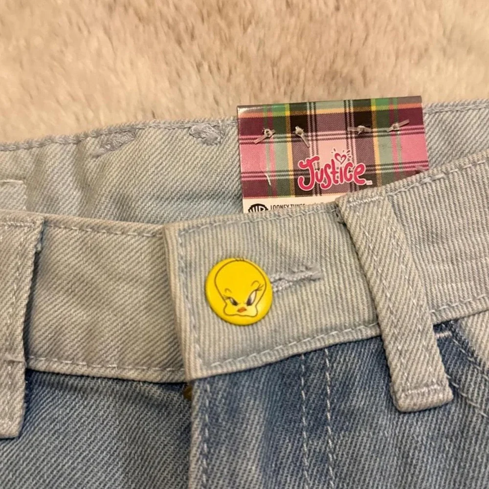 NWT Justice youth girls, Looney Tunes barrel jeans, size 7